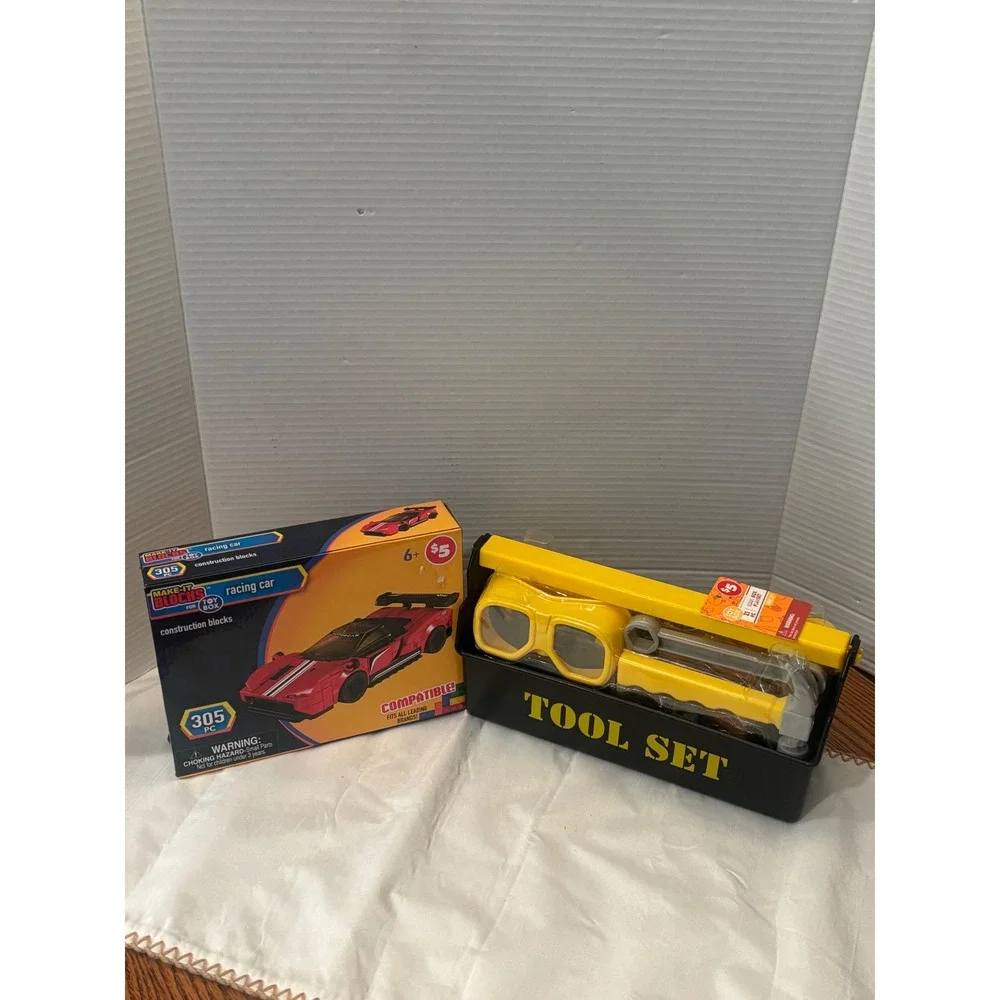 Make-It Blocks Racing Car 305pc & 21pc Kids Tool Box Playset Bundle New